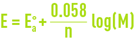 Formula: The Nernst equation applied to anodic corrosion at 25 °C