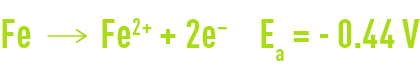 Formula: corrosion in iron in the absence of oxygen - iron has the following anodic reaction