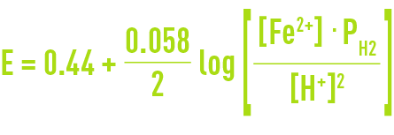 Formula: corrosion in iron in the absence of oxygen - Nernst equation