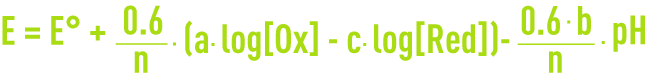 Formula: Oxidation-reduction - the Nernst equation 25°C