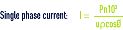 formula: Current input - Single phase current