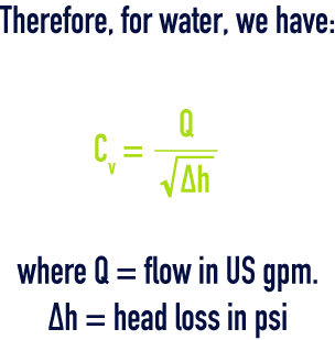 formula:  Valve coefficient Cv- for water