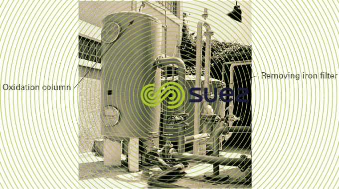 Oxidation column filter removing iron from drinking water